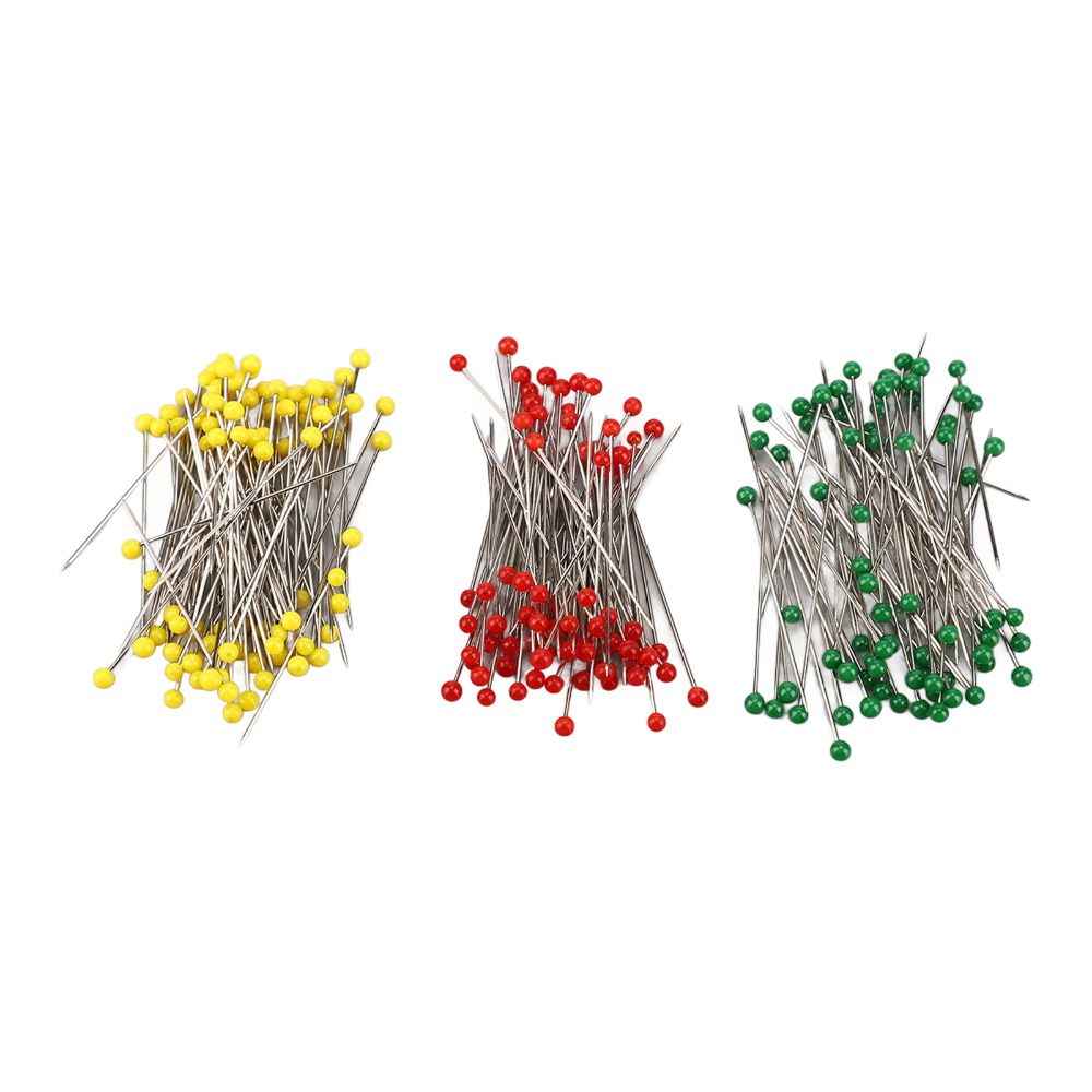 Head Pin Assorted - 400個入り 大容量ソーイングピンセット。多色アソート。梅の花とガラス玉の頭が付いたピン、ストレートピン、DIY用装飾ピン。