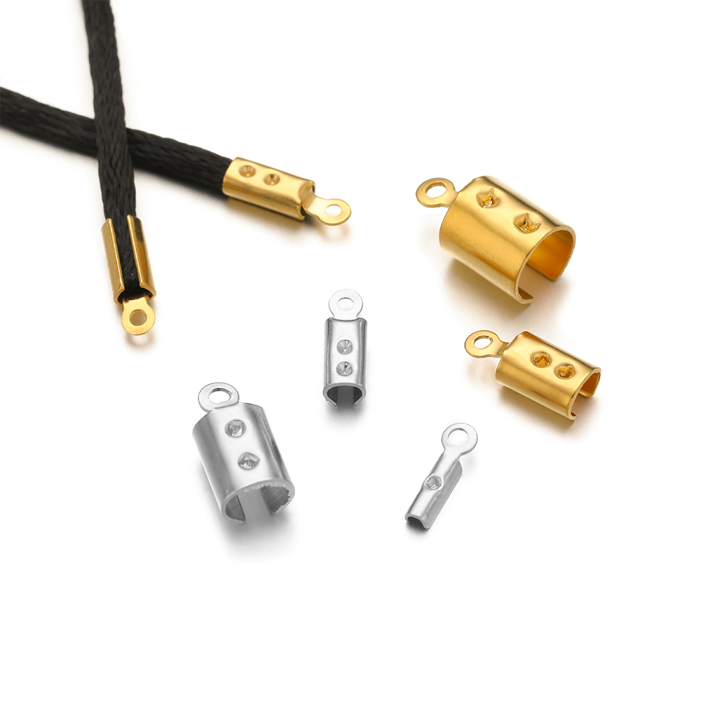 Jewelry Making Essentials - 50 個のステンレス鋼高品質圧着エンドビーズキャップレザーコードクリップ DIY ジュエリー作成ネックレスコネクタ用品