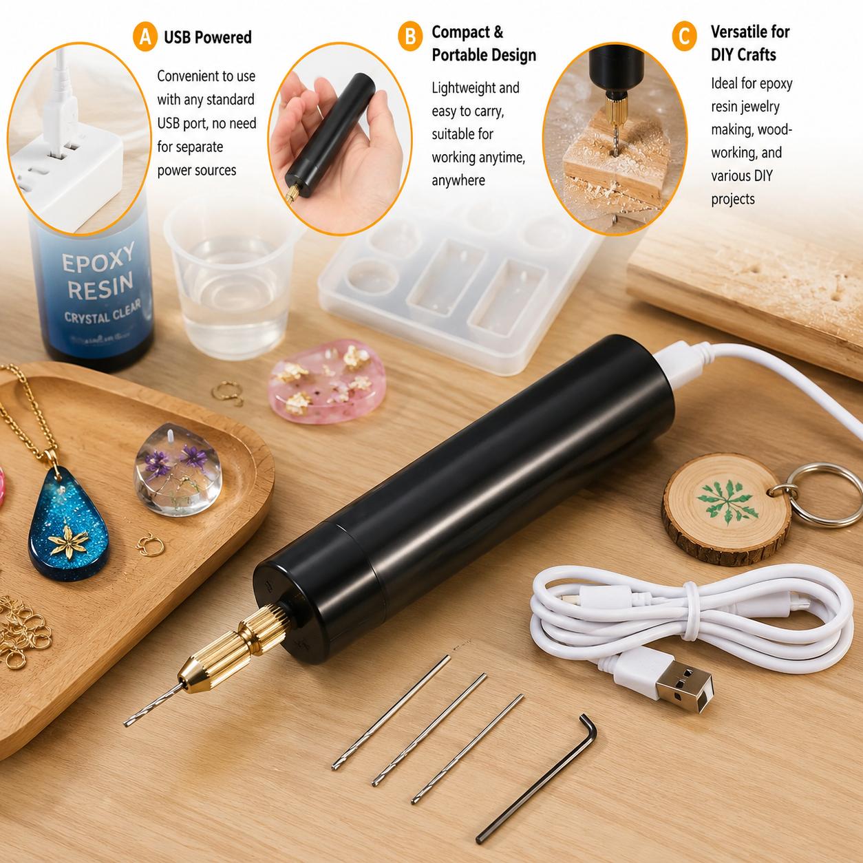Jewelry Making Dc - ミニ電動ドリル USB給電式 ハンドヘルド回転工具 コードレス彫刻ペン エポキシ樹脂 ジュエリー製作