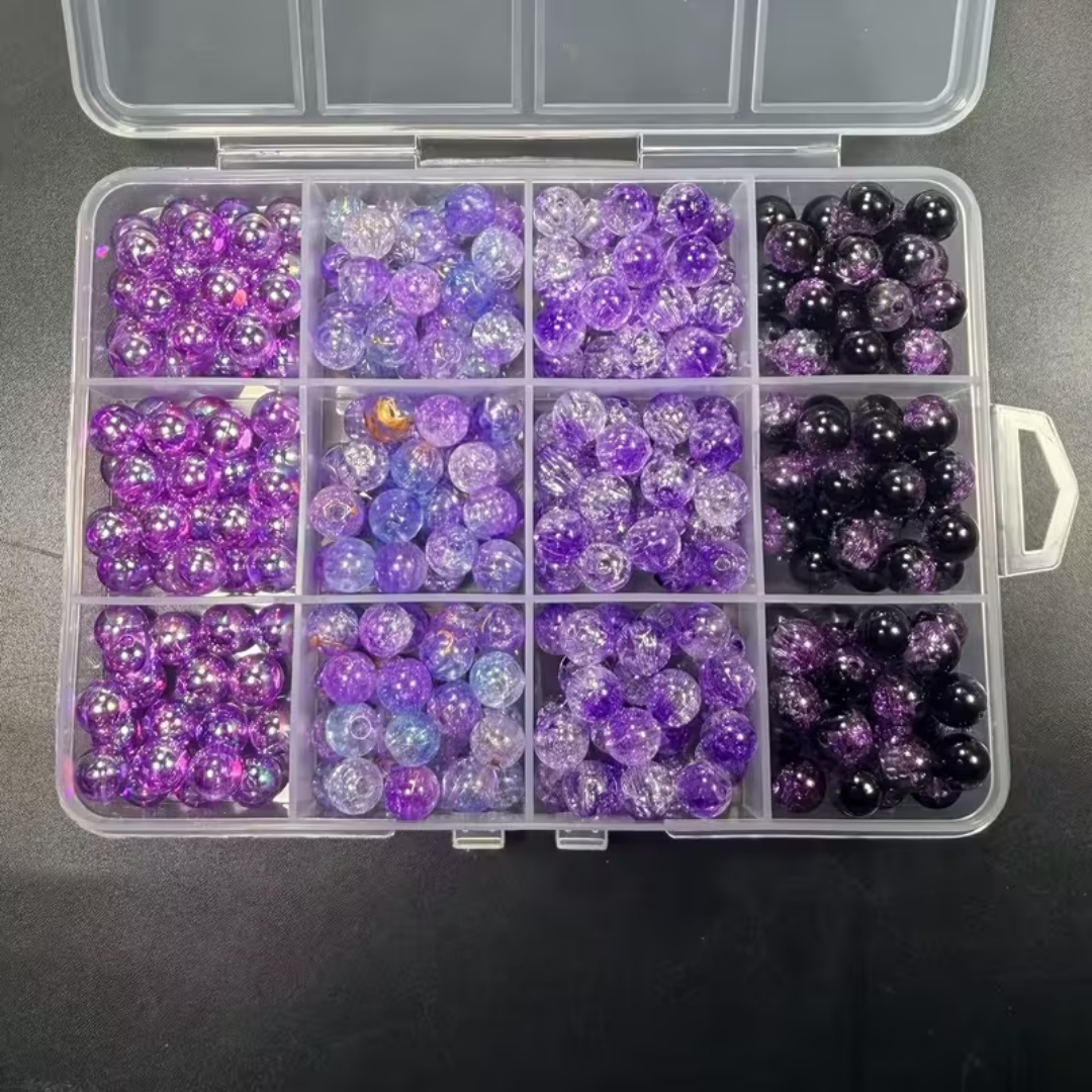 Bead Organizer Tray - 8mm ブラックパープルシリーズ、ダークチャームデーモン、12グリッドボックスセット、アクリルビーズ、さまざまなスタイル、DIYアクセサリー、吊り下げアクセサリー