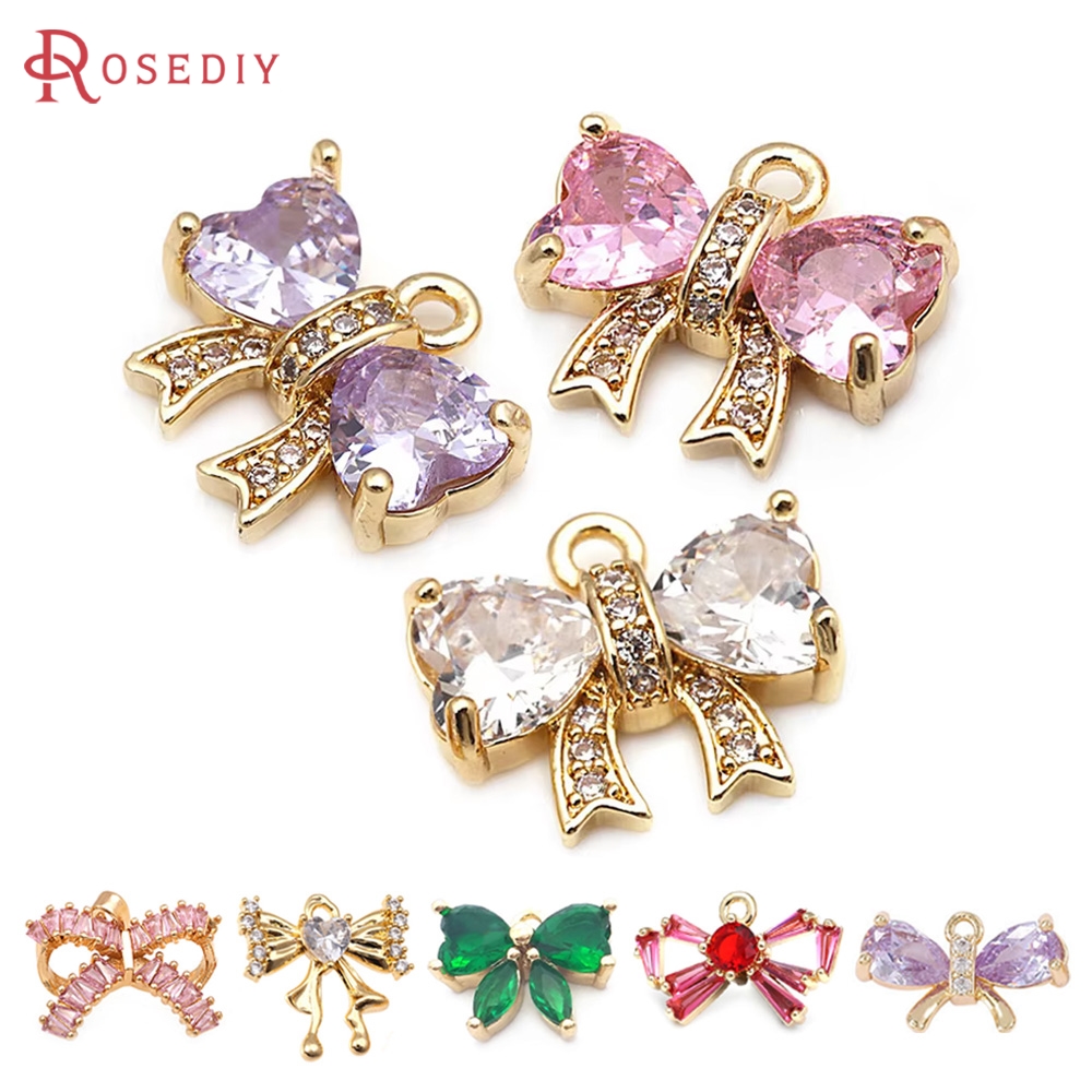 Jewelry Making Knots - 18K ゴールドカラー真鍮ジルコンボウノットチャームペンダントネックレスイヤリング高品質 Diy ジュエリーアクセサリー作成材料