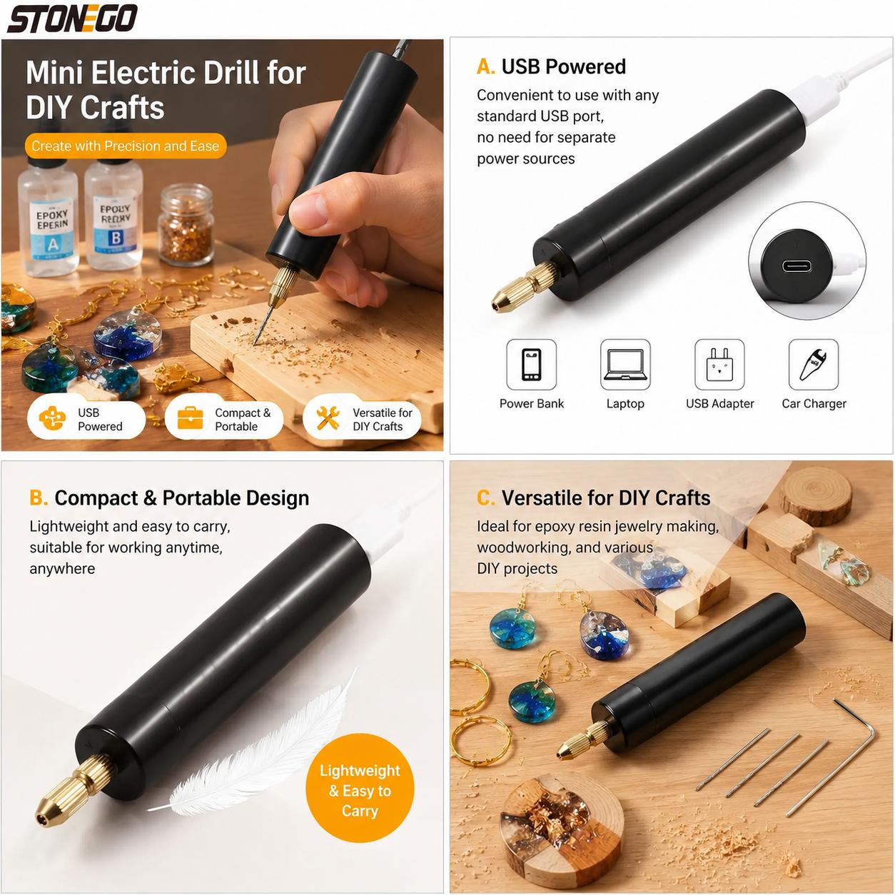 ミニUSB電源式電動ドリル、ハンドヘルド回転ツール、エポキシ - Jewelry Making Dc のレビューと価格
