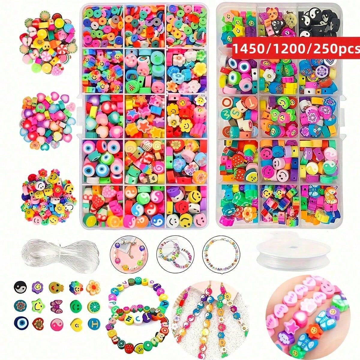 1450/1200/250個入りポリマークレイビーズセット、 - Bead Organizer Tray のレビューと価格