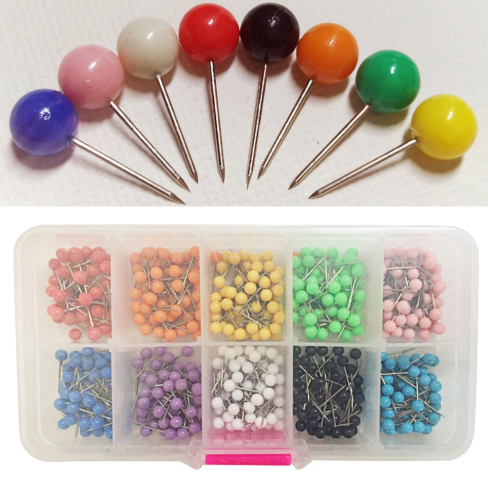 500個入り、丸頭プッシュピン、プラスチック製キャップ、ステ - Head Pin Assorted のレビューと価格
