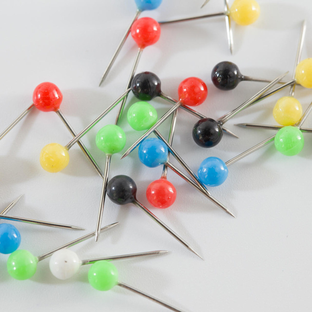 500個入り、丸頭プッシュピン、プラスチック製キャップ、ステ - Head Pin Assorted のレビューと価格