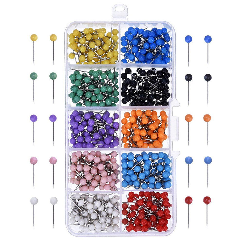 500個入り、丸頭プッシュピン、プラスチック製キャップ、ステ - Head Pin Assorted のレビューと価格