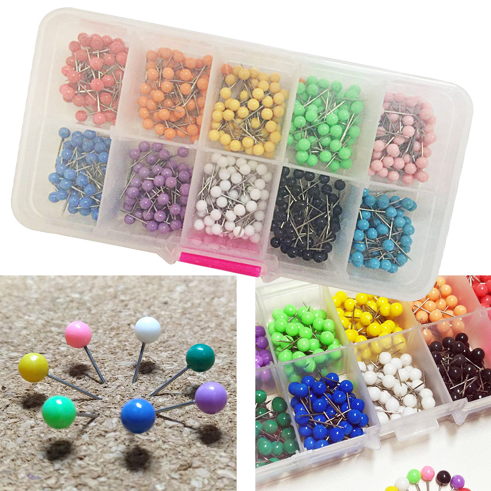 500個入り、丸頭プッシュピン、プラスチック製キャップ、ステ - Head Pin Assorted のレビューと価格