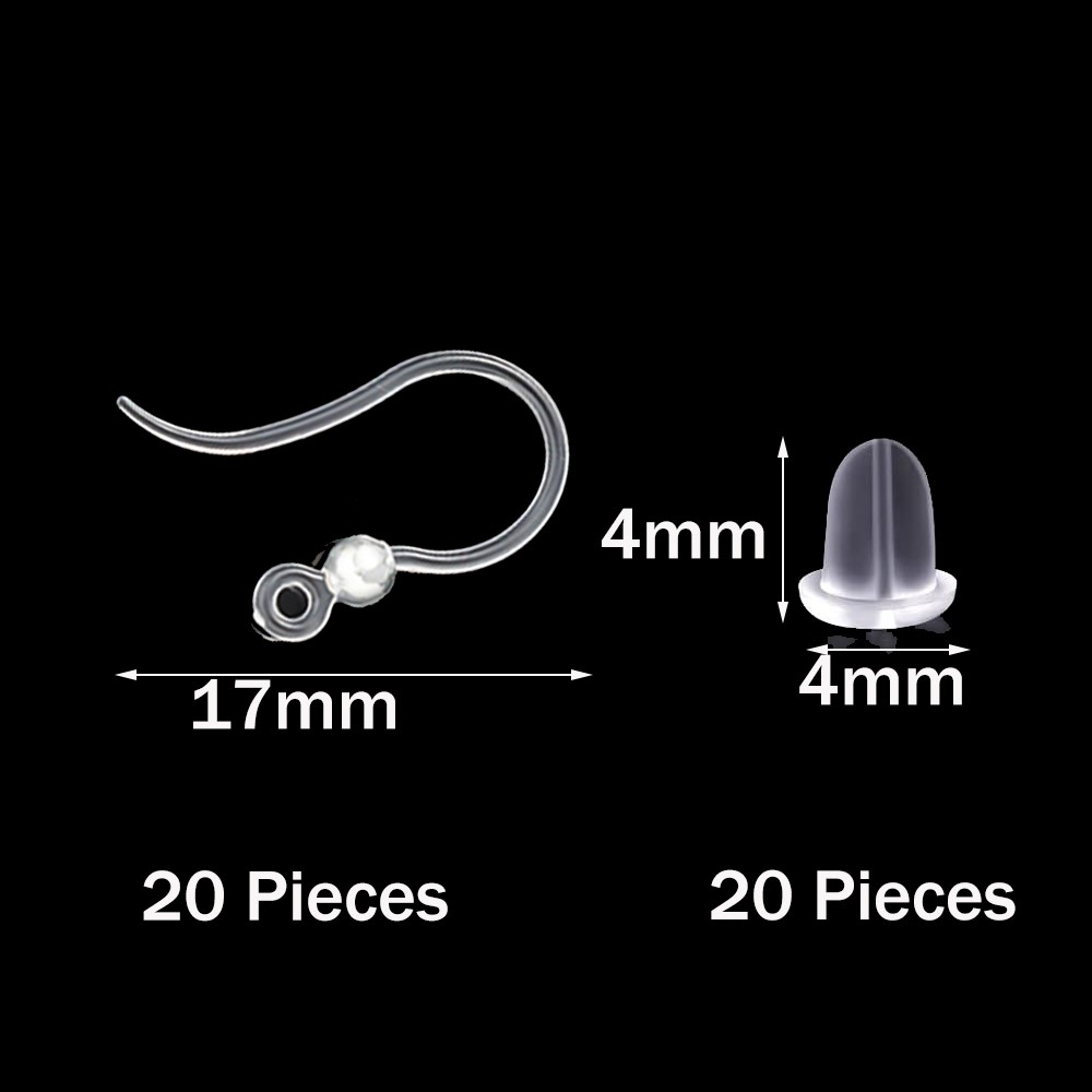 40個の透明なプラスチック製イヤリングフック、ループ付きイヤ - Jewelry Making Essentials のレビューと価格