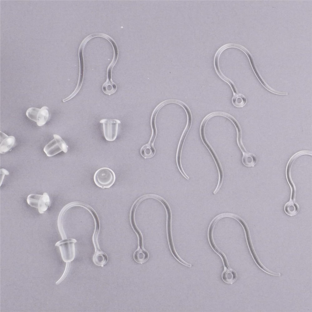 40個の透明なプラスチック製イヤリングフック、ループ付きイヤ - Jewelry Making Essentials のレビューと価格