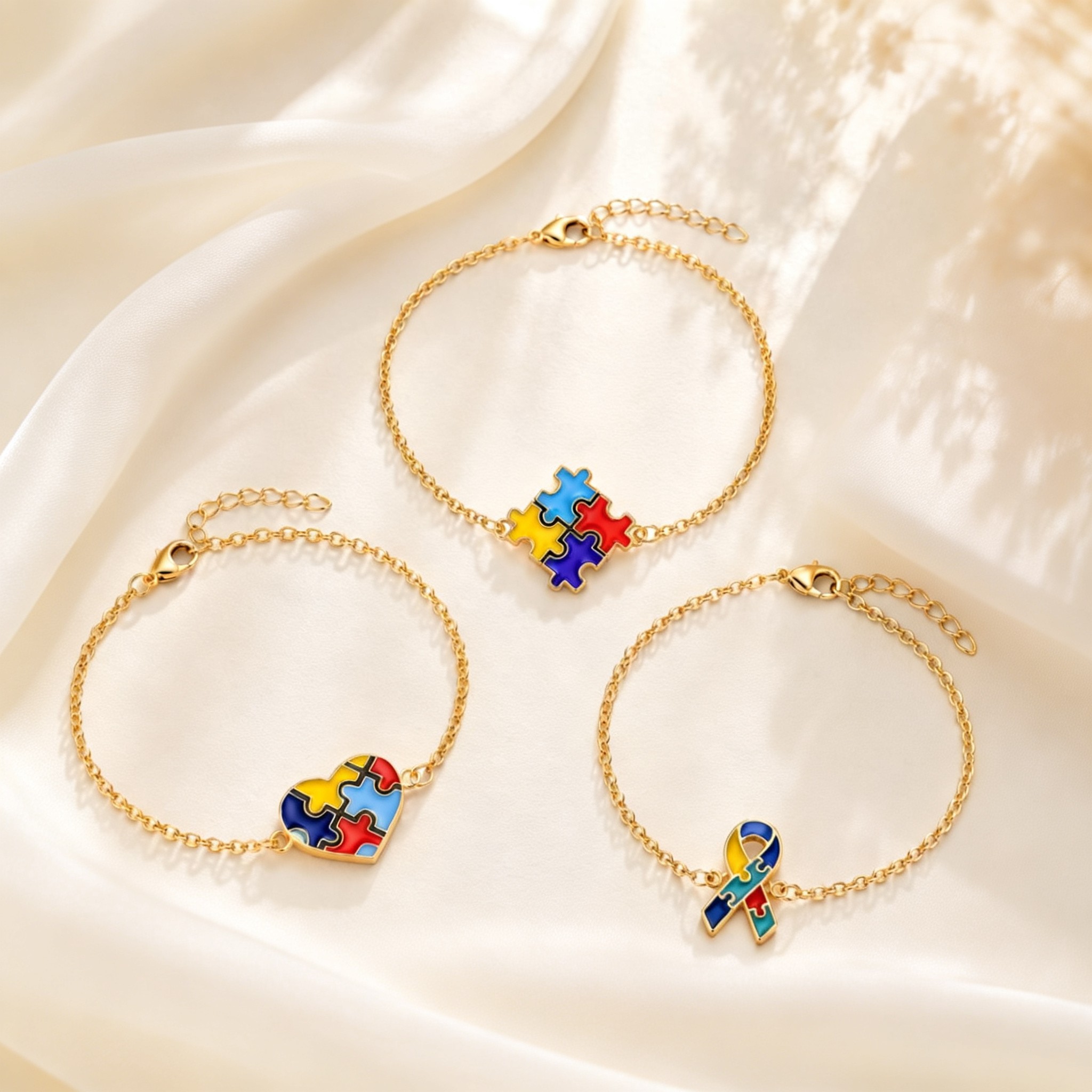 3個入り自閉症啓発医療警告ブレスレットセット、自閉症パズルハ - Jewelry Making Game のレビューと価格